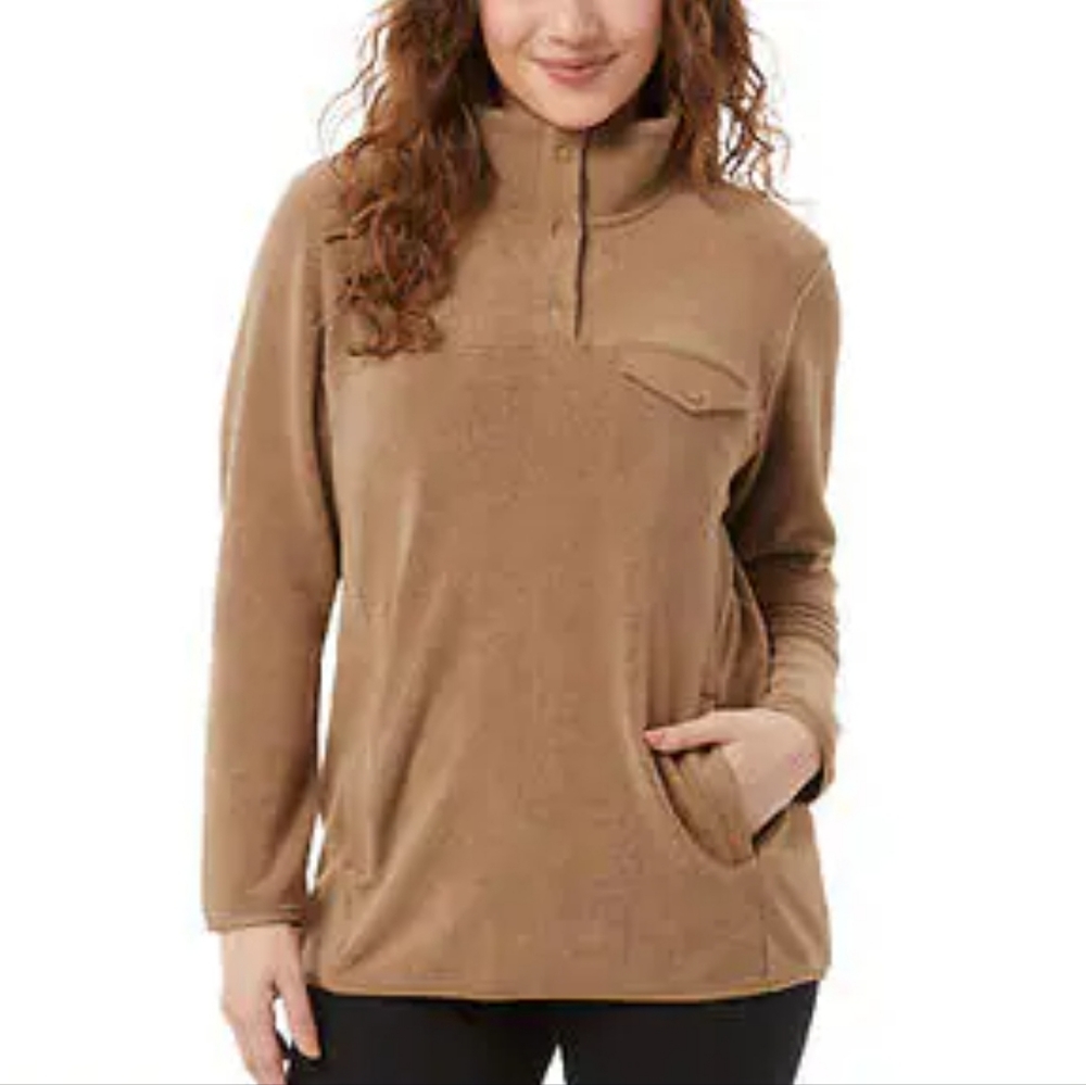 32 Degrees Ladies' Snap Fleece Pullover XL Brown (thj1)